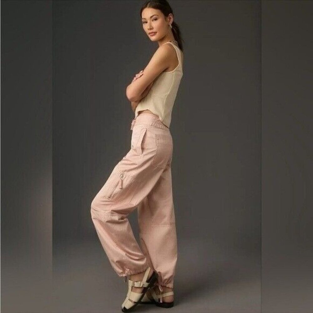 ANTHROPOLOGIE Pilcro Satin Cargo Parachute Pants Pink Combo Size 31 NEW - Picture 6 of 12